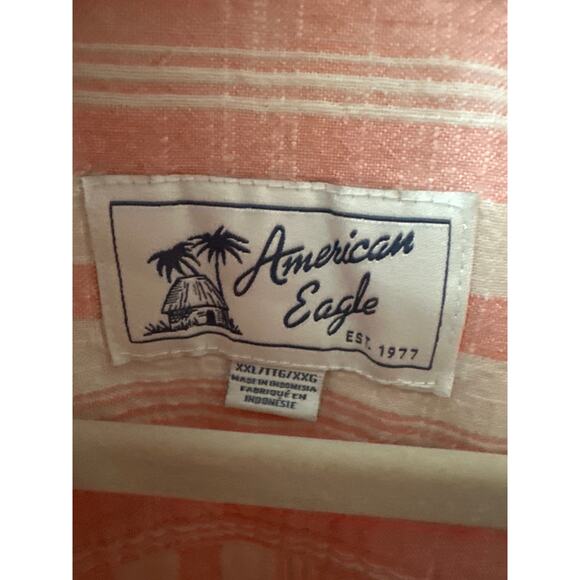 American Eagle XXL Men’s Beach/Paradise  Peach Striped Cotton Short Sleeve Shirt - Picture 2 of 7